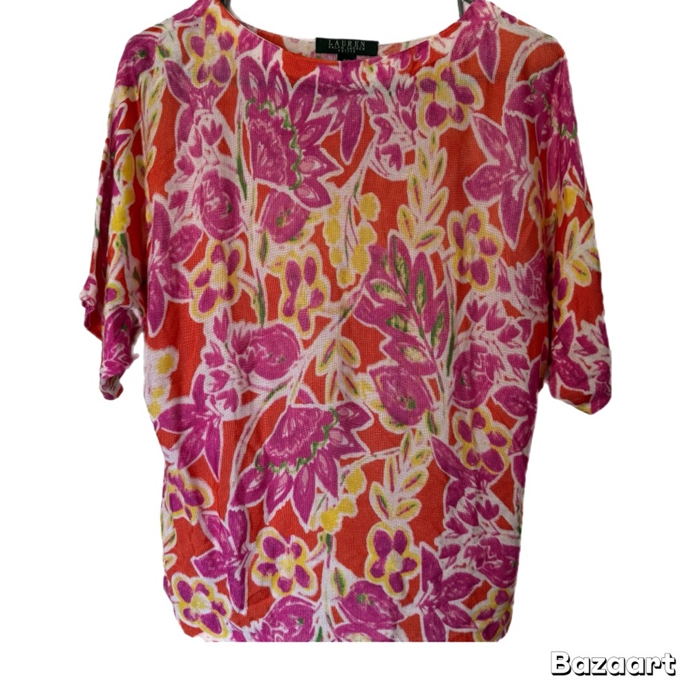 Lauren Ralph Lauren Pink Boxy Short Sleeve Blouse
